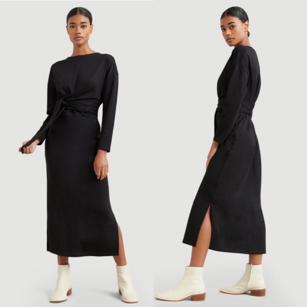 Modern Citizen Midi Dress XL Long Sleeve Tie Front French Terry Knit Black